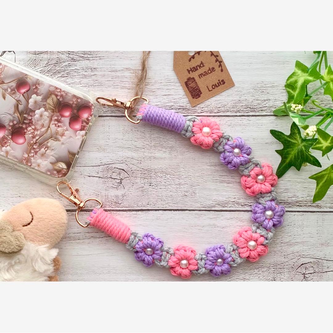 ハンドメイド マクラメ フラワー ハンド ストラップ キーホルダー AL4-8