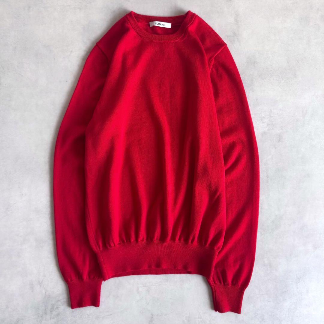 美品▲SLOANE スローン ウール クルーネック プルオーバー レッド 赤