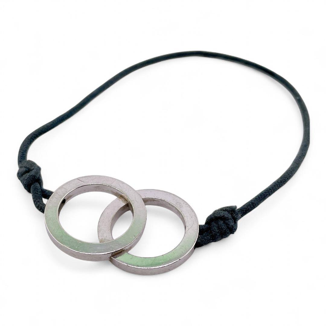 ブルガリBVLGARI ダブルサークル ブレスレット シルバー ブラックコード