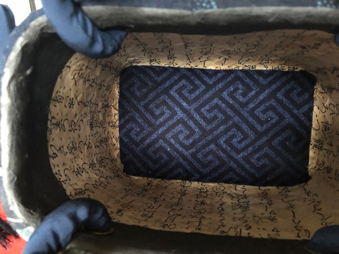 一閑張り　一閑張りバック　本藍染　型染　雪ん子　犬張子　張子犬　狛犬