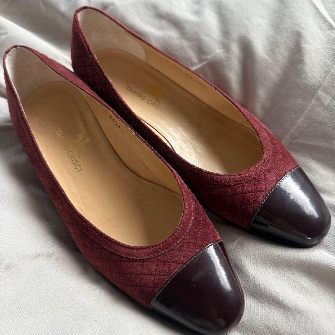 美品☆タニノクリスチー/異素材/バイカラー/スエード/レザー/パンプス/23.5