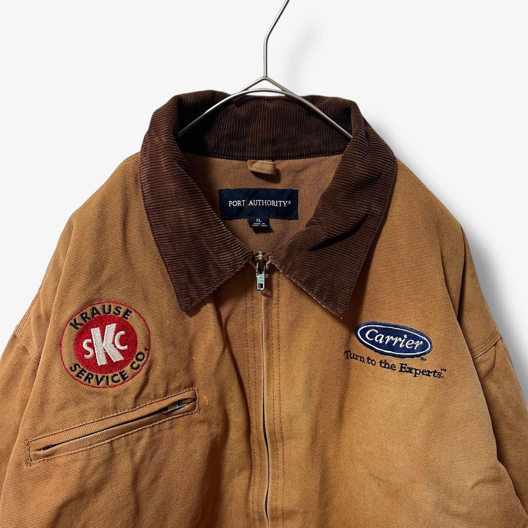 y104325 ダックジャケット ワークジャケット 刺繍ロゴ付き 裏キルティング