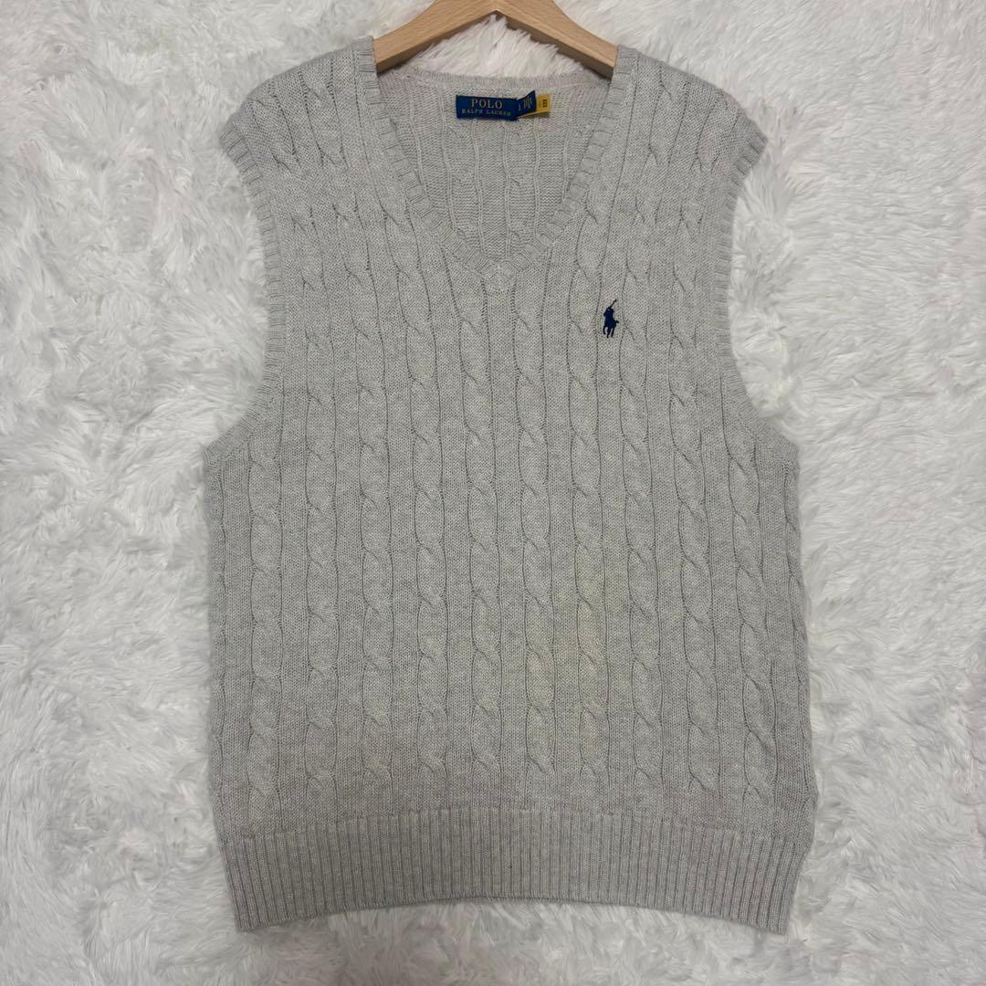 美品✨ポロラルフローレン　ケーブルニットベスト L グレー ポニー刺繍 現行タグ