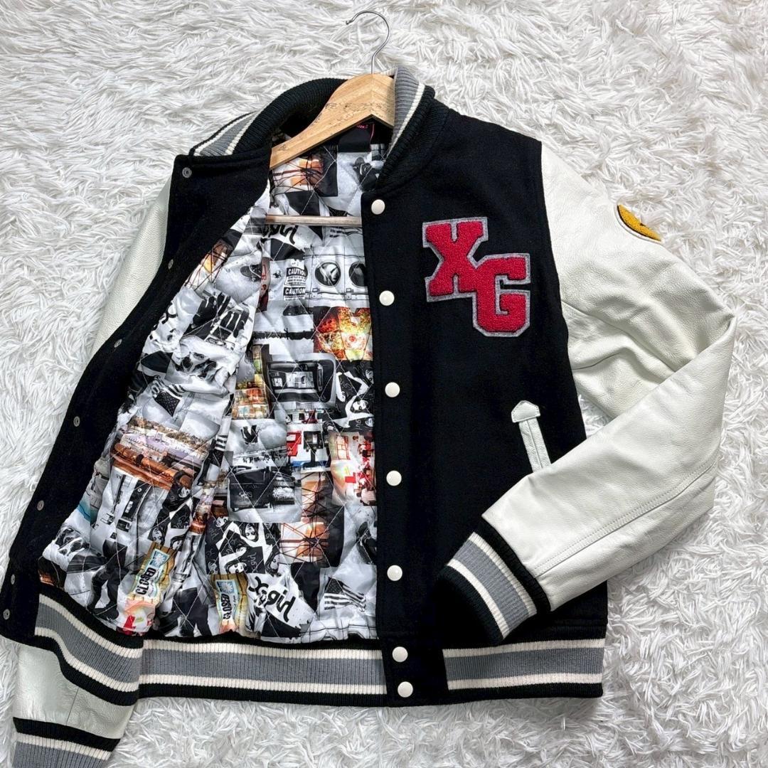 X-girl　スタジャン 黒/白　サイズ2 M相当 ワッペン レザー