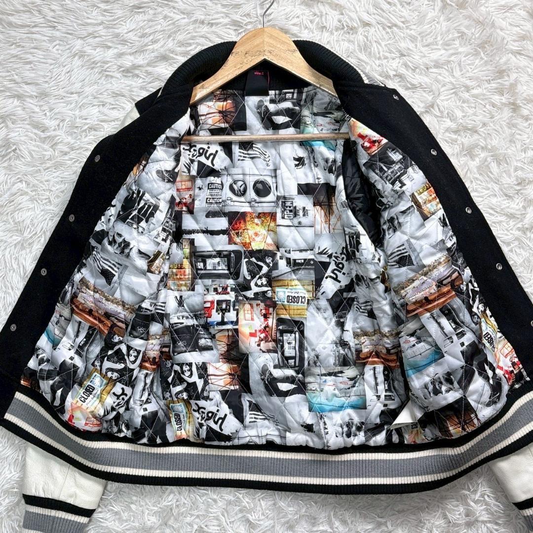 X-girl　スタジャン 黒/白　サイズ2 M相当 ワッペン レザー