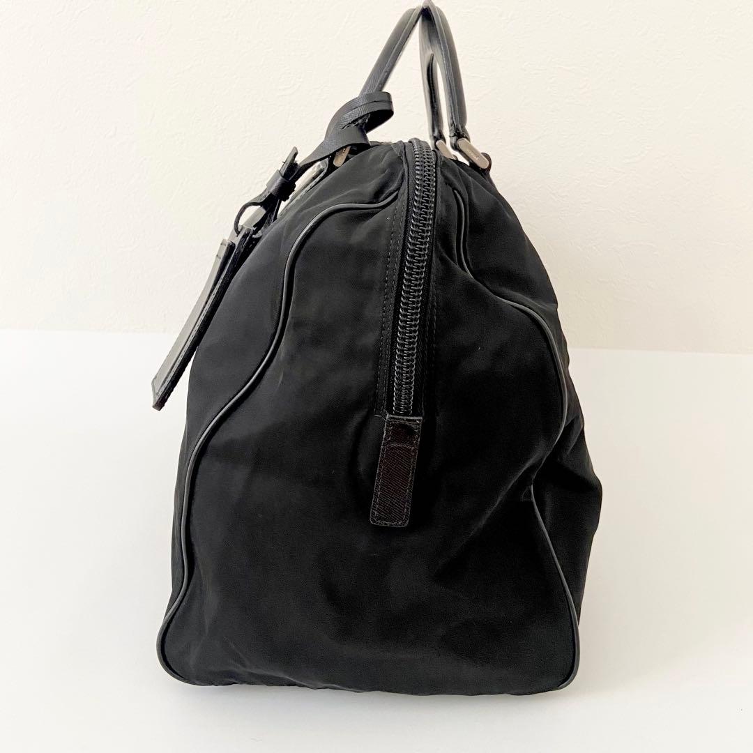 美品　PRADA ボストンバッグ　ナイロン　ブラック　サフィアーノ　三角プレート