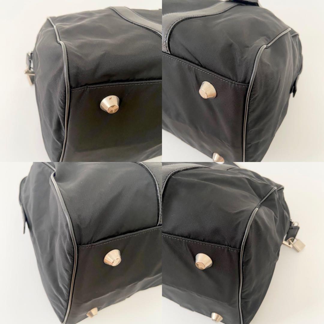 美品　PRADA ボストンバッグ　ナイロン　ブラック　サフィアーノ　三角プレート