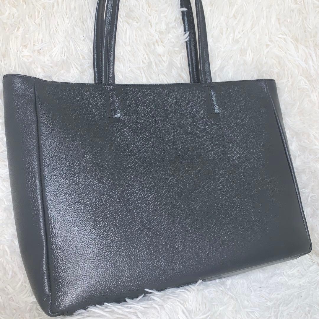 未使用級 SHIPS スマート レザー トートバッグ大容量 A4可 ダークグレー