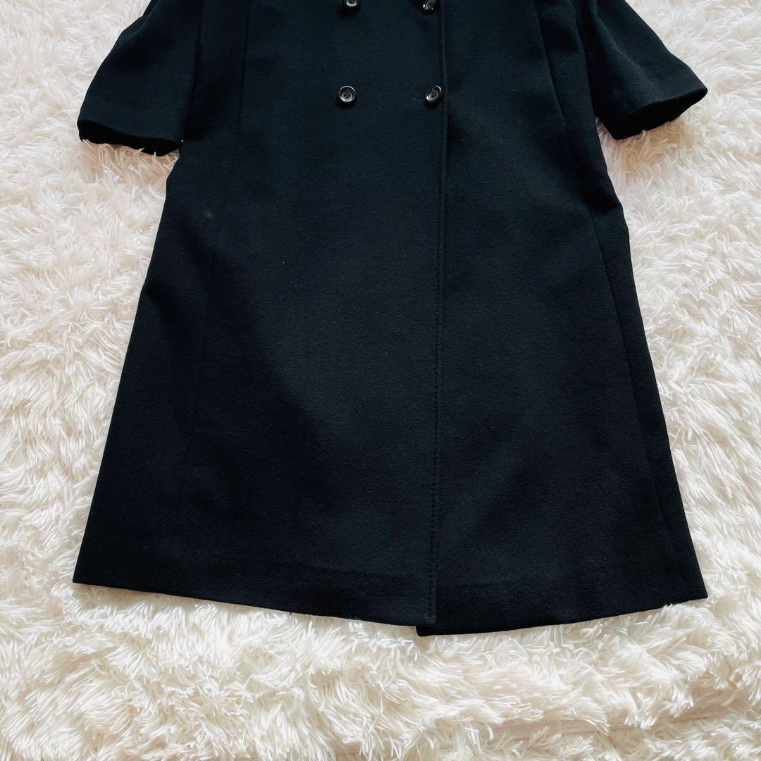 カシミヤ100％ ロングコート 黒 ダブル 前開き 9号 上品 シンプル