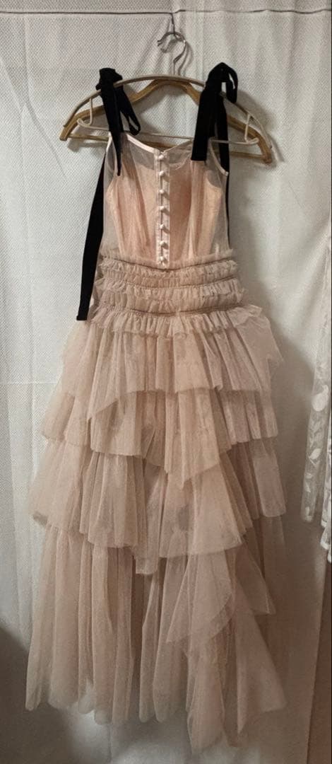 ピンク ティアードチュールロングスカート