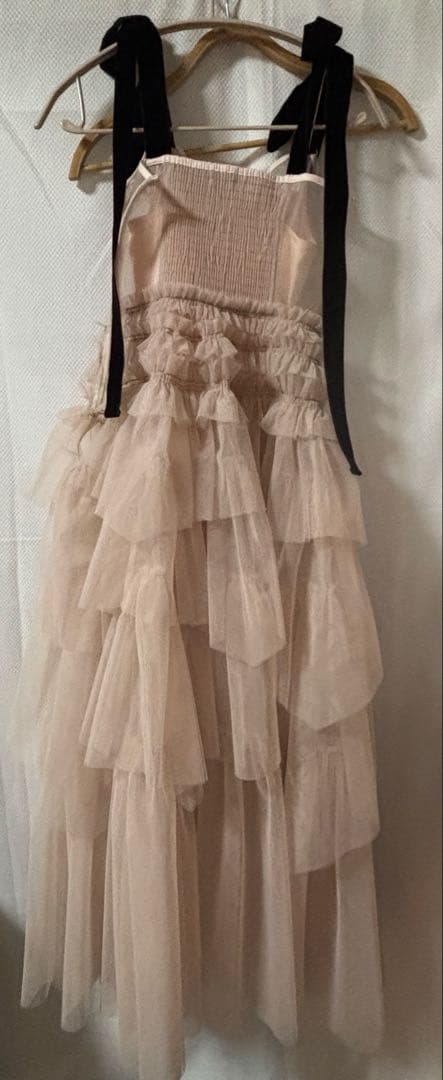 ピンク ティアードチュールロングスカート