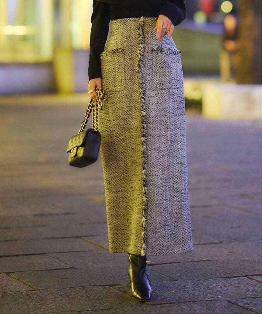 anuansフロントポケットツイードスカート