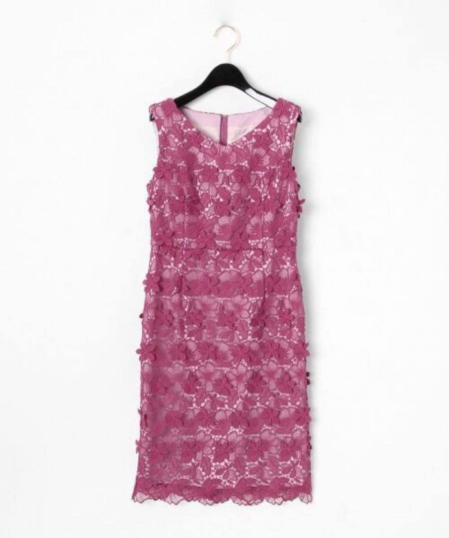 【美品】グレースコンチネンタル フラワーレースタイトワンピースピンク 36