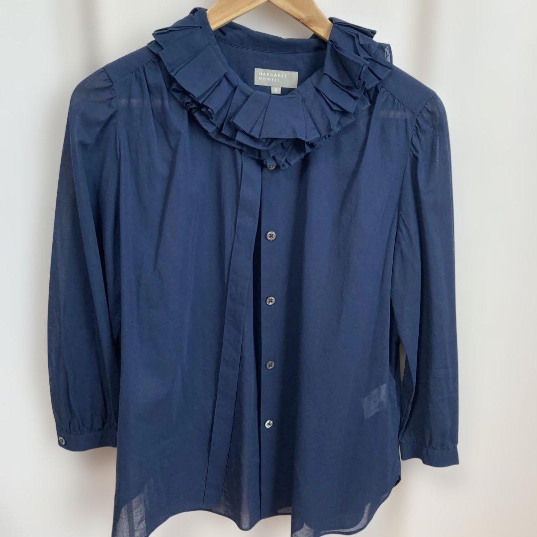 MARGARET HOWELL ネイビー ラッフル フリルシャツ