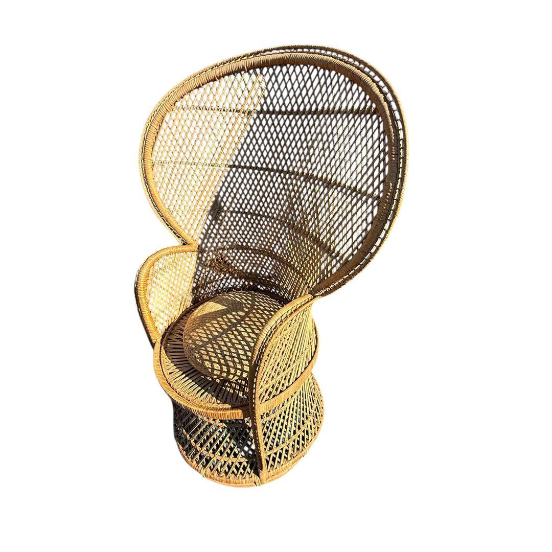 ラタン 籐 籐製 アンティーク ピーコックチェア 籐家具 程度良好 座布団付き