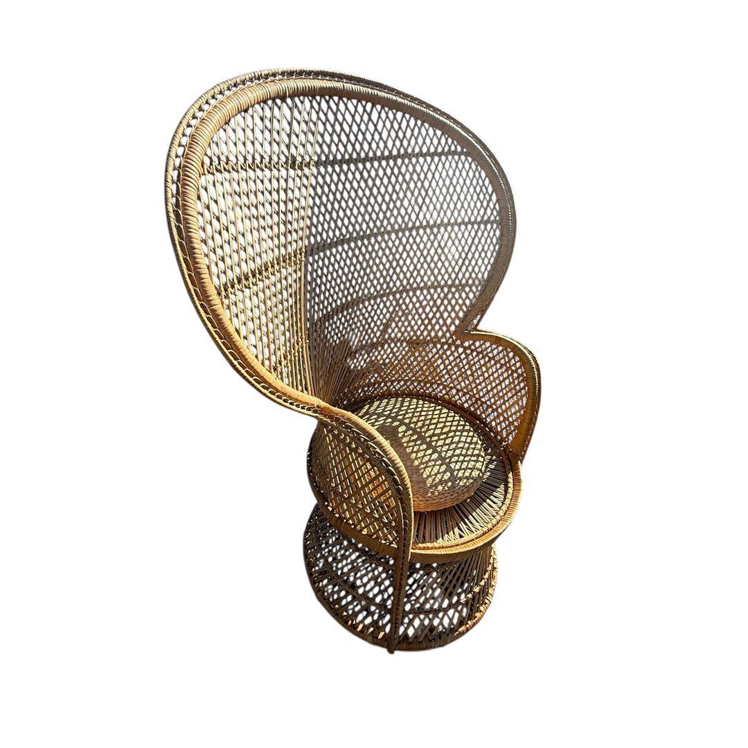 ラタン 籐 籐製 アンティーク ピーコックチェア 籐家具 程度良好 座布団付き