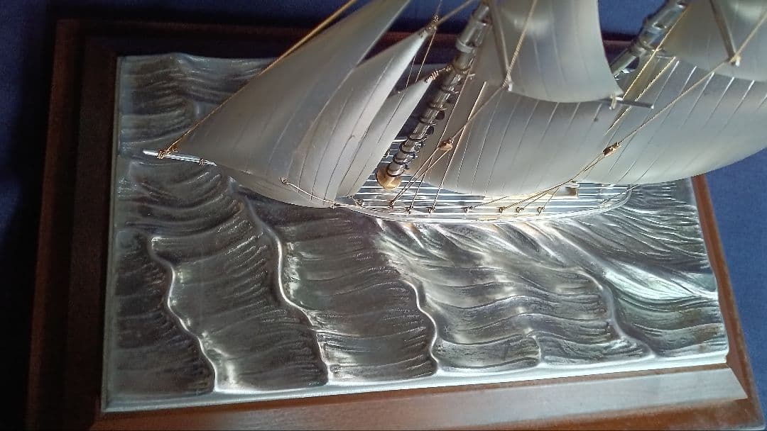 桜　銀製　２本マストヨット　２号 桐箱入り ガラスケース付き