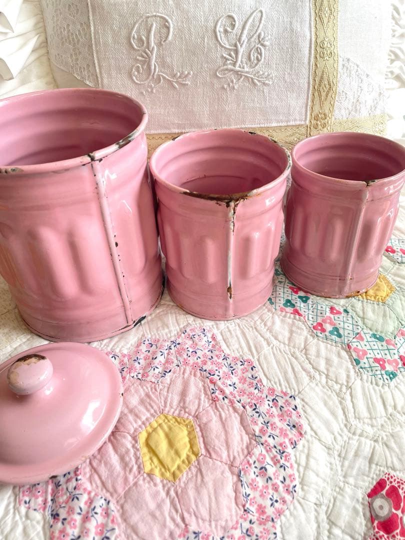 フランスアンティークキャニスター3個 2個蓋なしです·͜· ♡