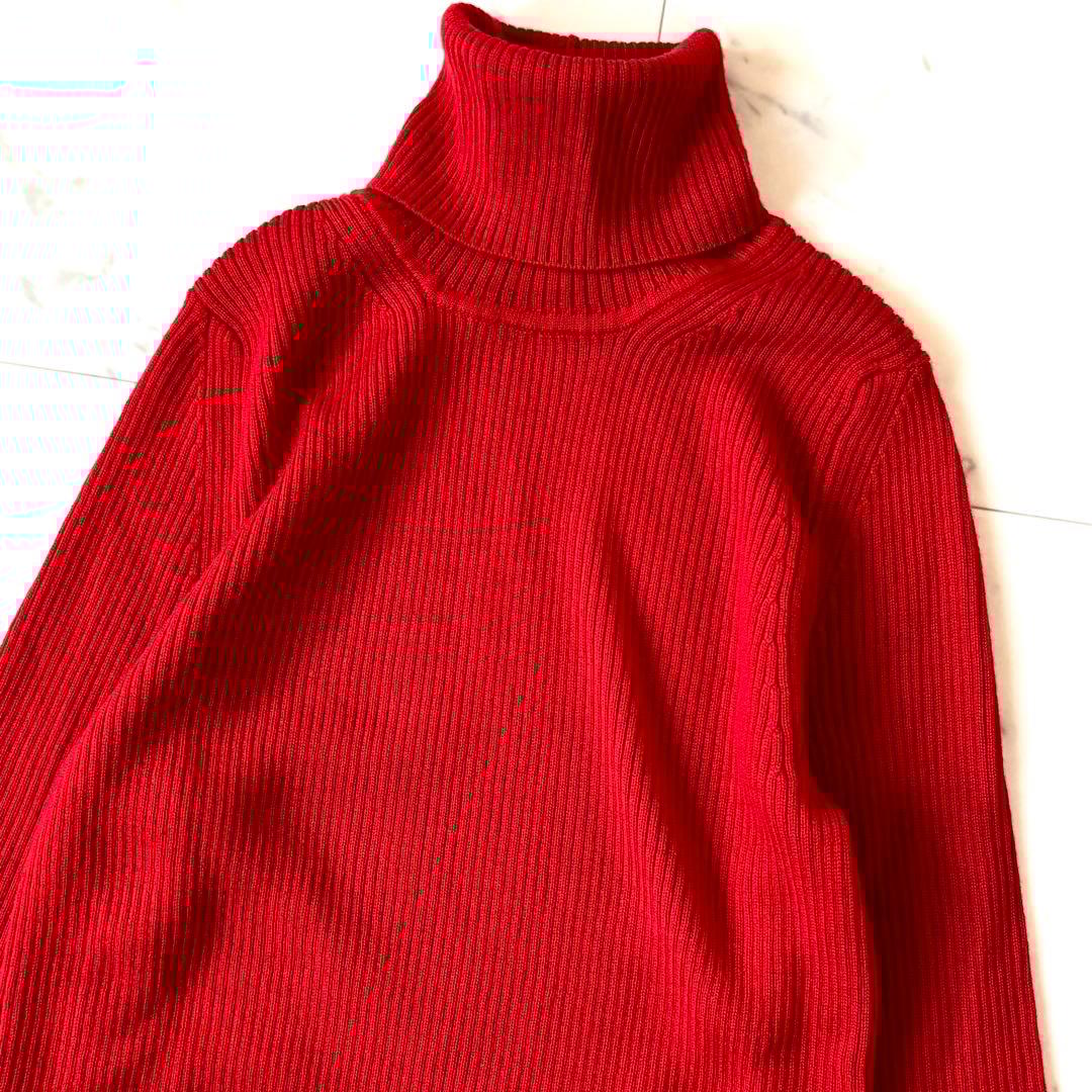 極美品　スローン　上質ウール100% リブタートルネックニット レッド