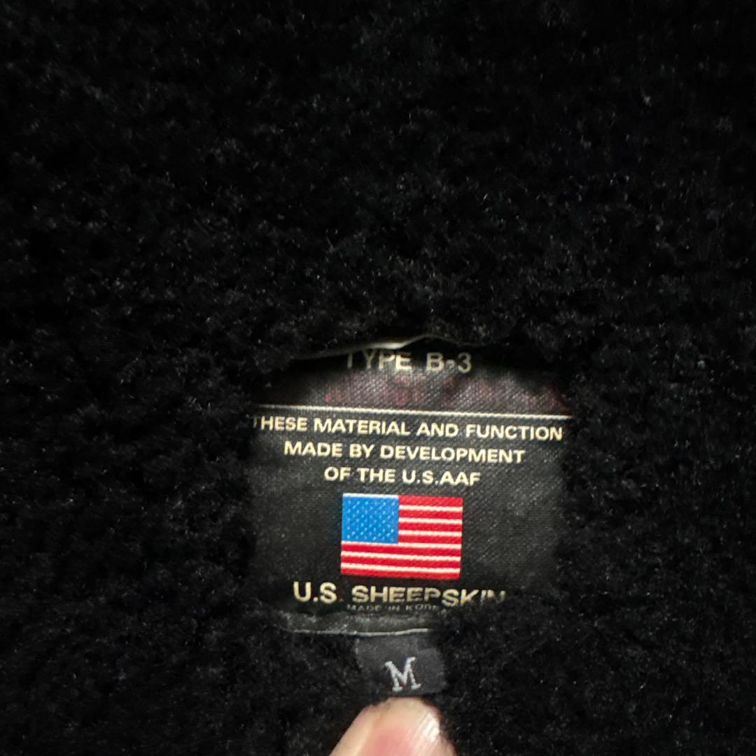90s B-3 ムートン　フライトジャケット　ブラック　モチモチ本革　短丈　M
