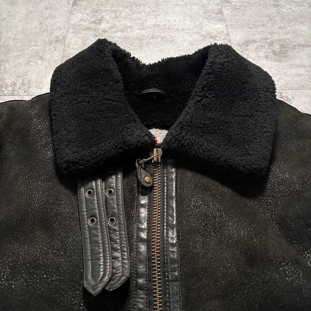 90s B-3 ムートン　フライトジャケット　ブラック　モチモチ本革　短丈　M