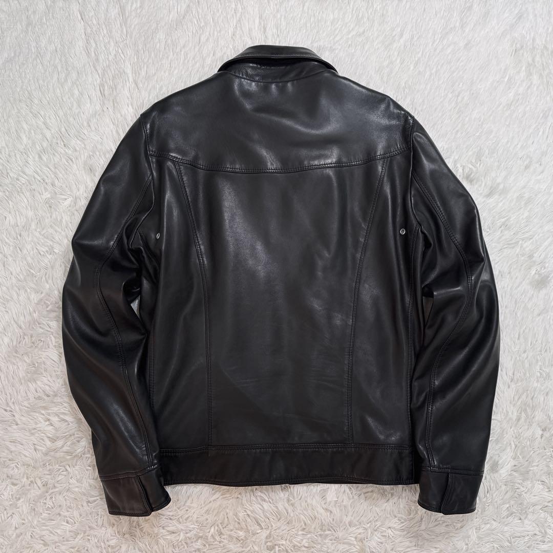 Delan シングル ライダース レザー ジャケット 襟付き Sサイズ 黒上質.