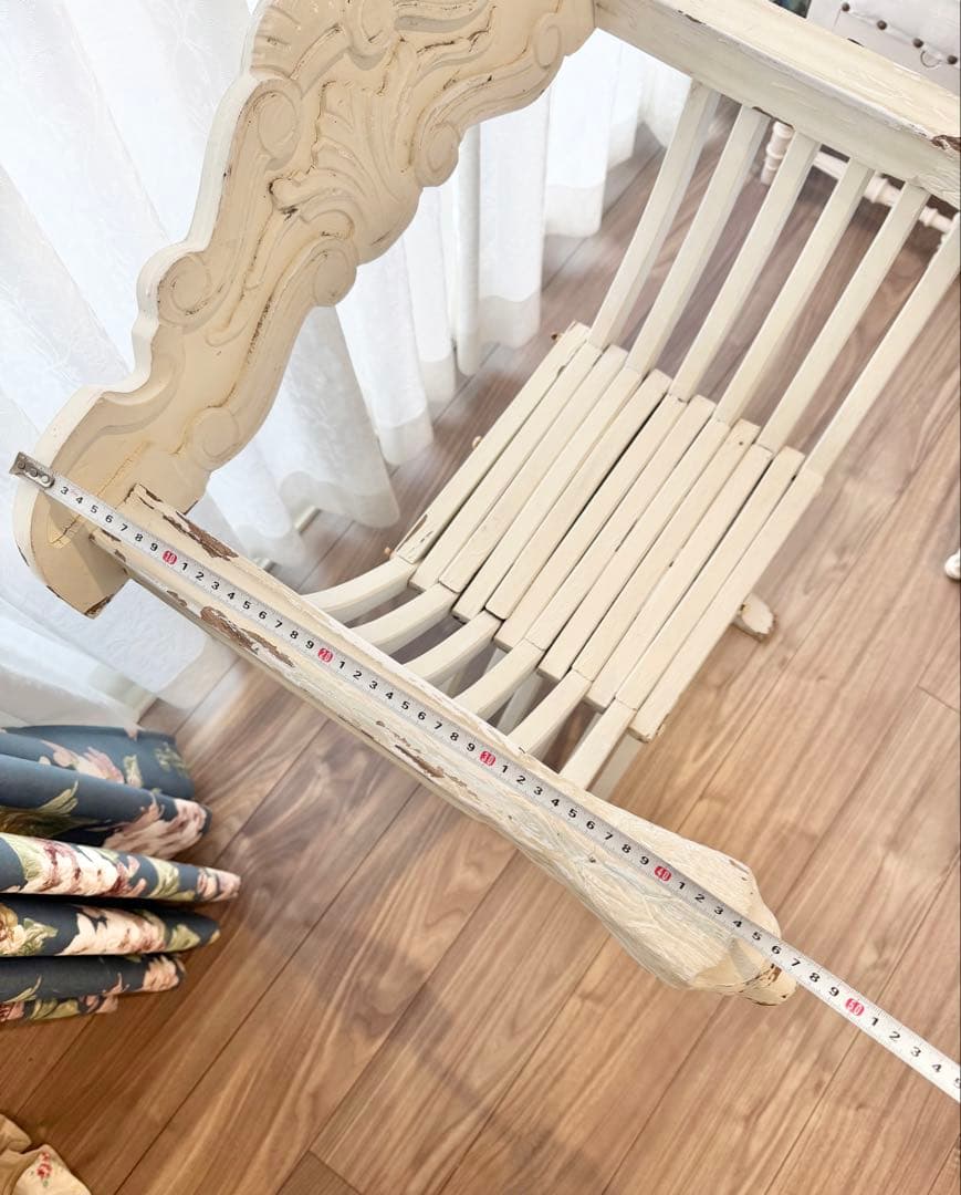 フランスアンティーク サボナローラチェア X脚 折りたたみ椅子 シャビーホワイト