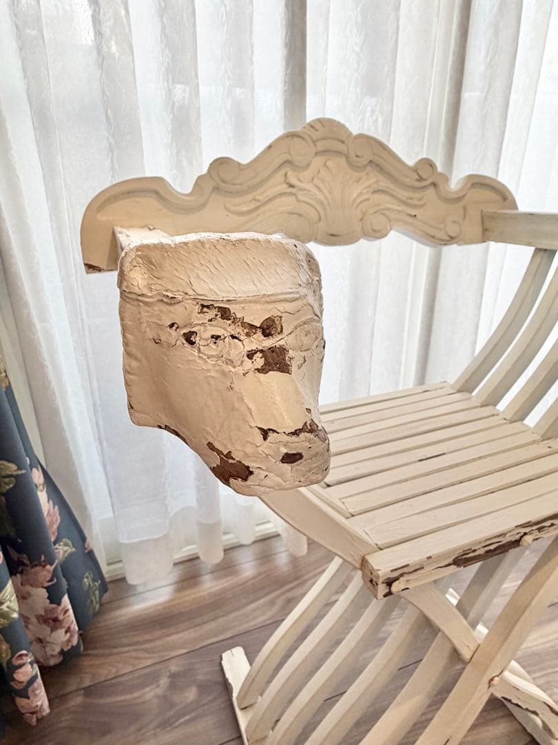 フランスアンティーク サボナローラチェア X脚 折りたたみ椅子 シャビーホワイト