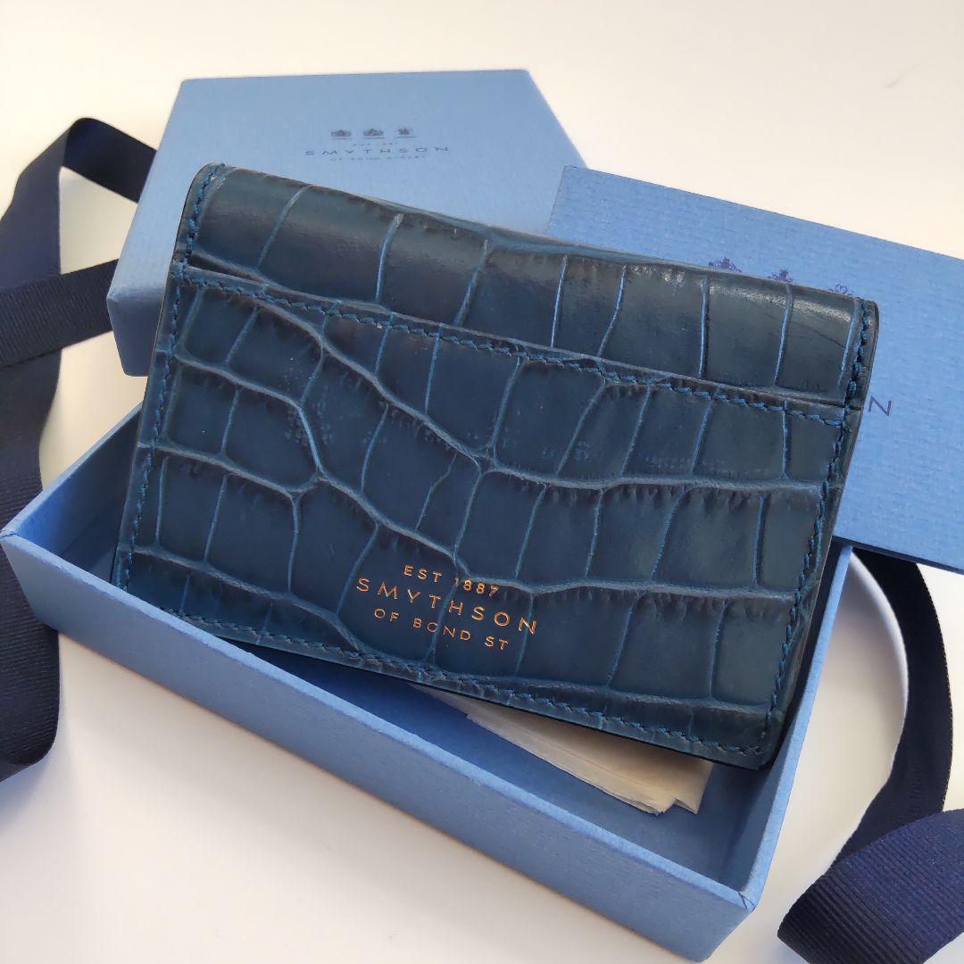未使用 スマイソン 名刺入れ カードケース クロコ型押し ブルー 箱・カード付