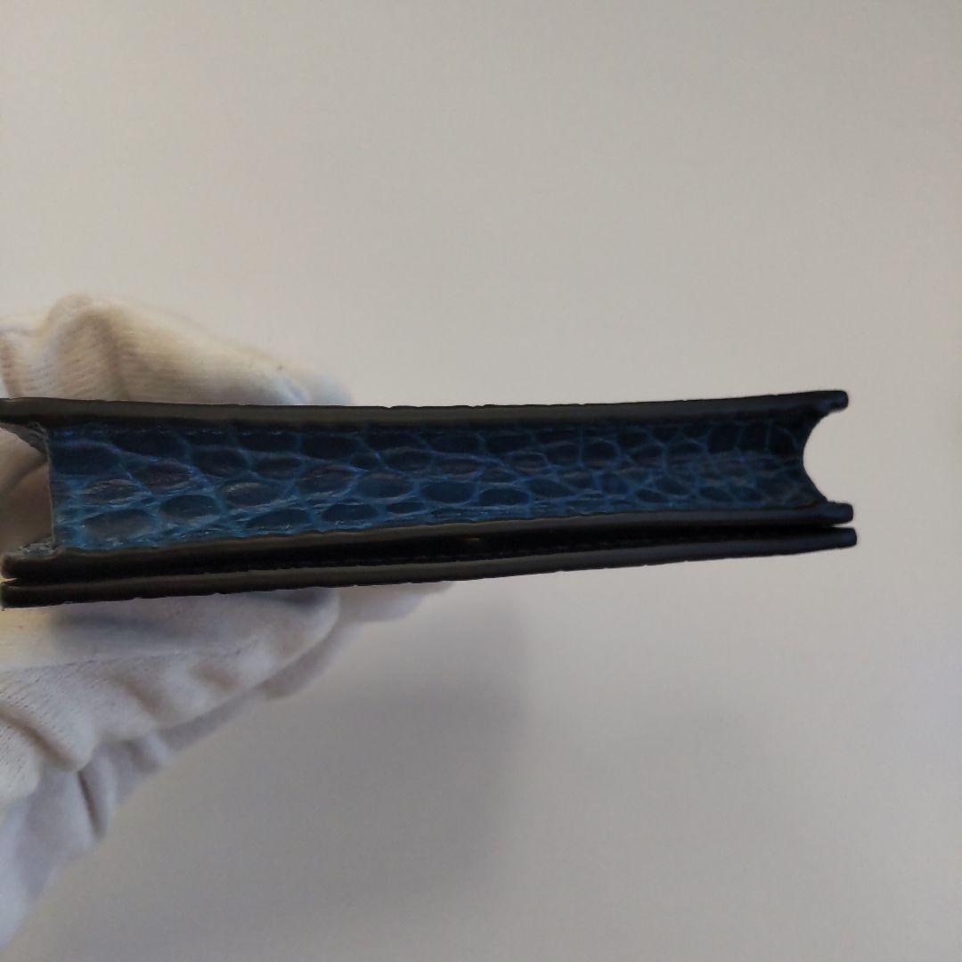 未使用 スマイソン 名刺入れ カードケース クロコ型押し ブルー 箱・カード付