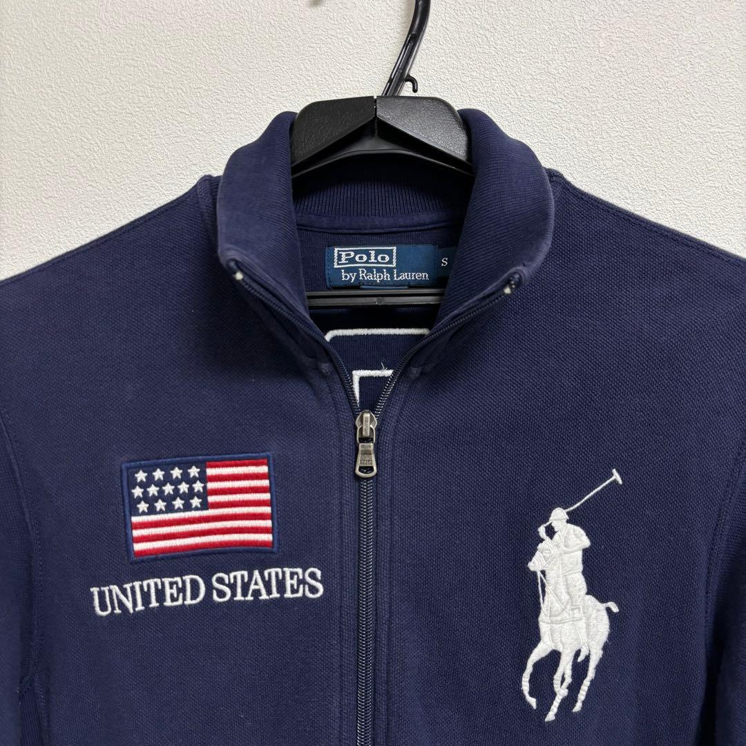 90sポロラルフローレン ネイビー ジップアップ スウェット アメリカ 国旗