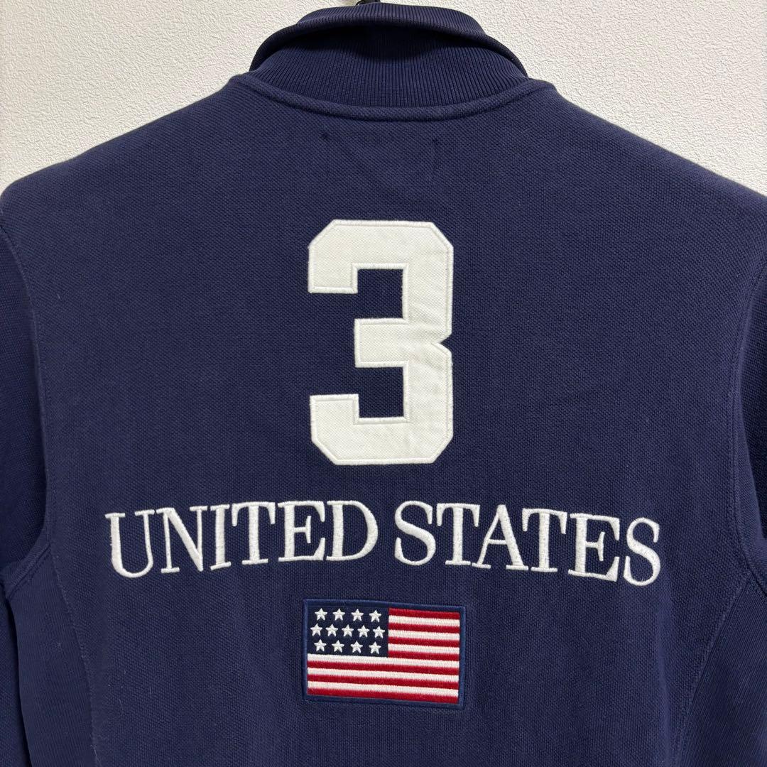 90sポロラルフローレン ネイビー ジップアップ スウェット アメリカ 国旗