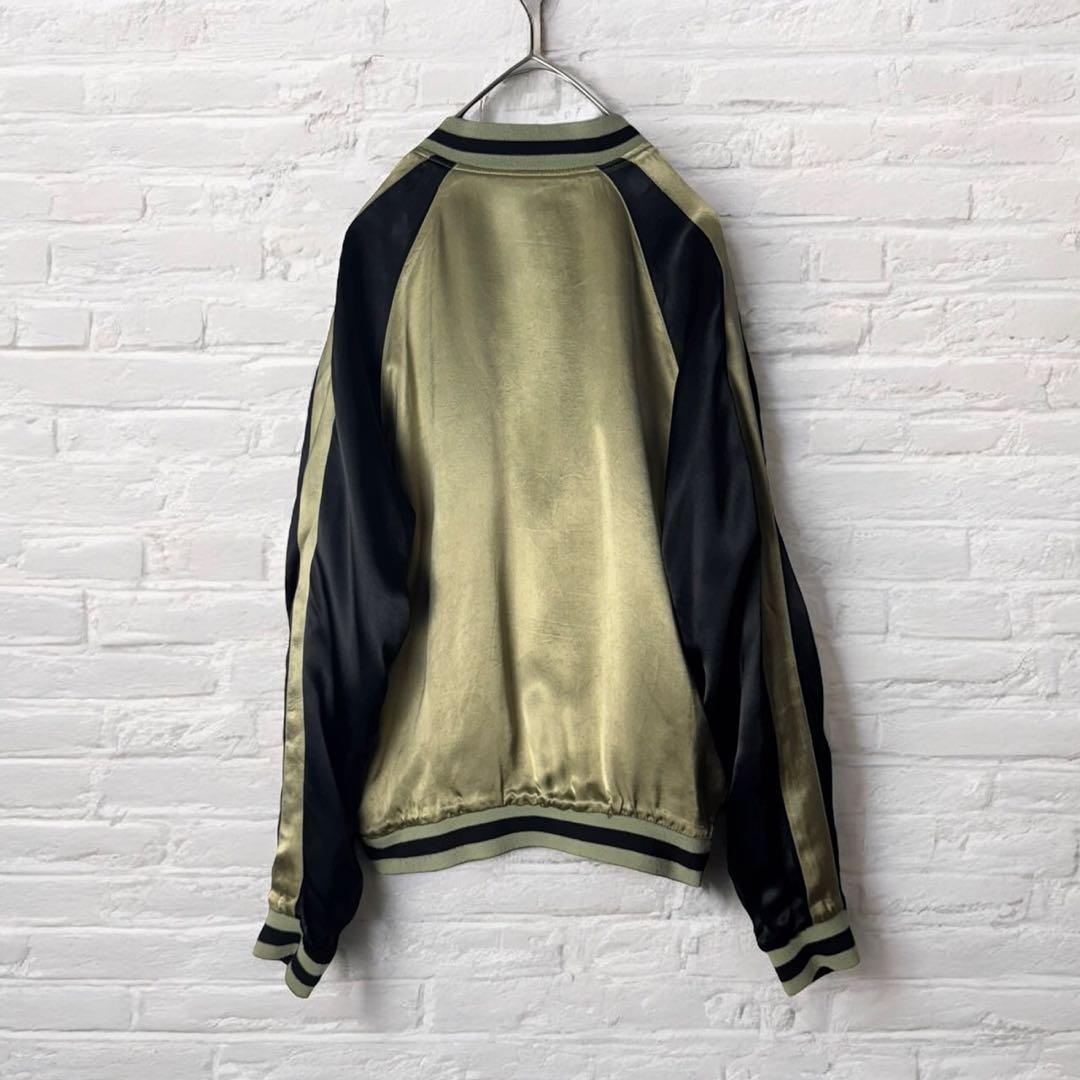 古着　スカジャン　ブルゾン　ジャケット　リバーシブル　スカル　刺繍　黒　金