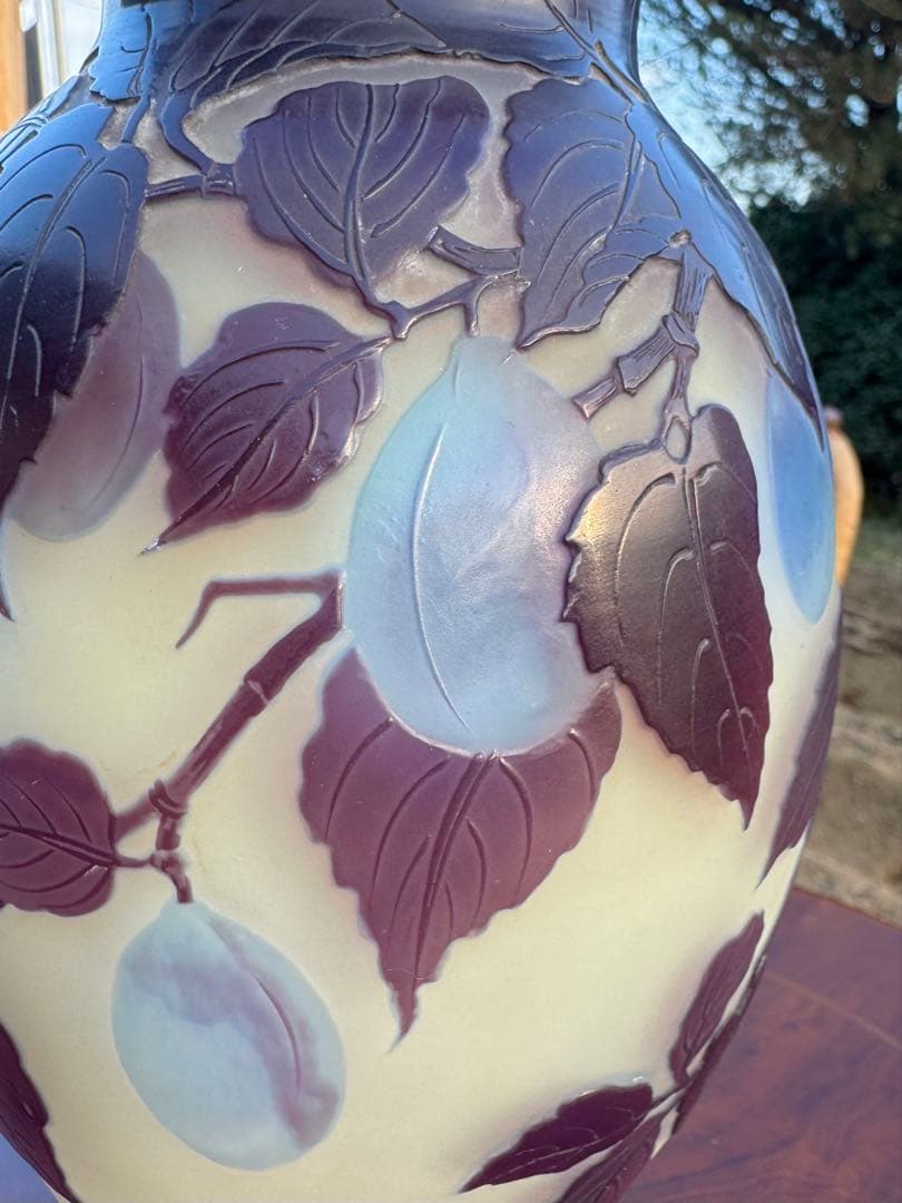 エミール・ガレ Emile Galle プラム文花瓶 底割れあり 破格