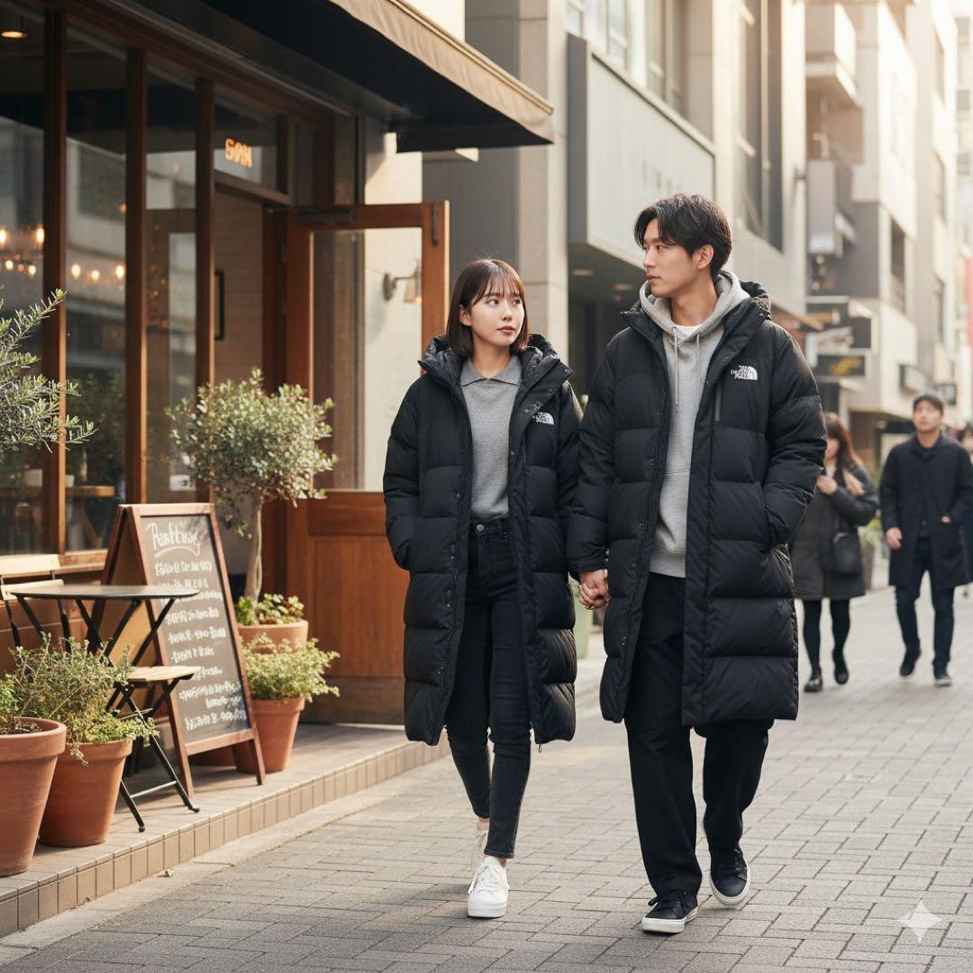 【美品&刺繍ロゴ】ノースフェイス　ダウンコートジャケット　黒　メンズＬ