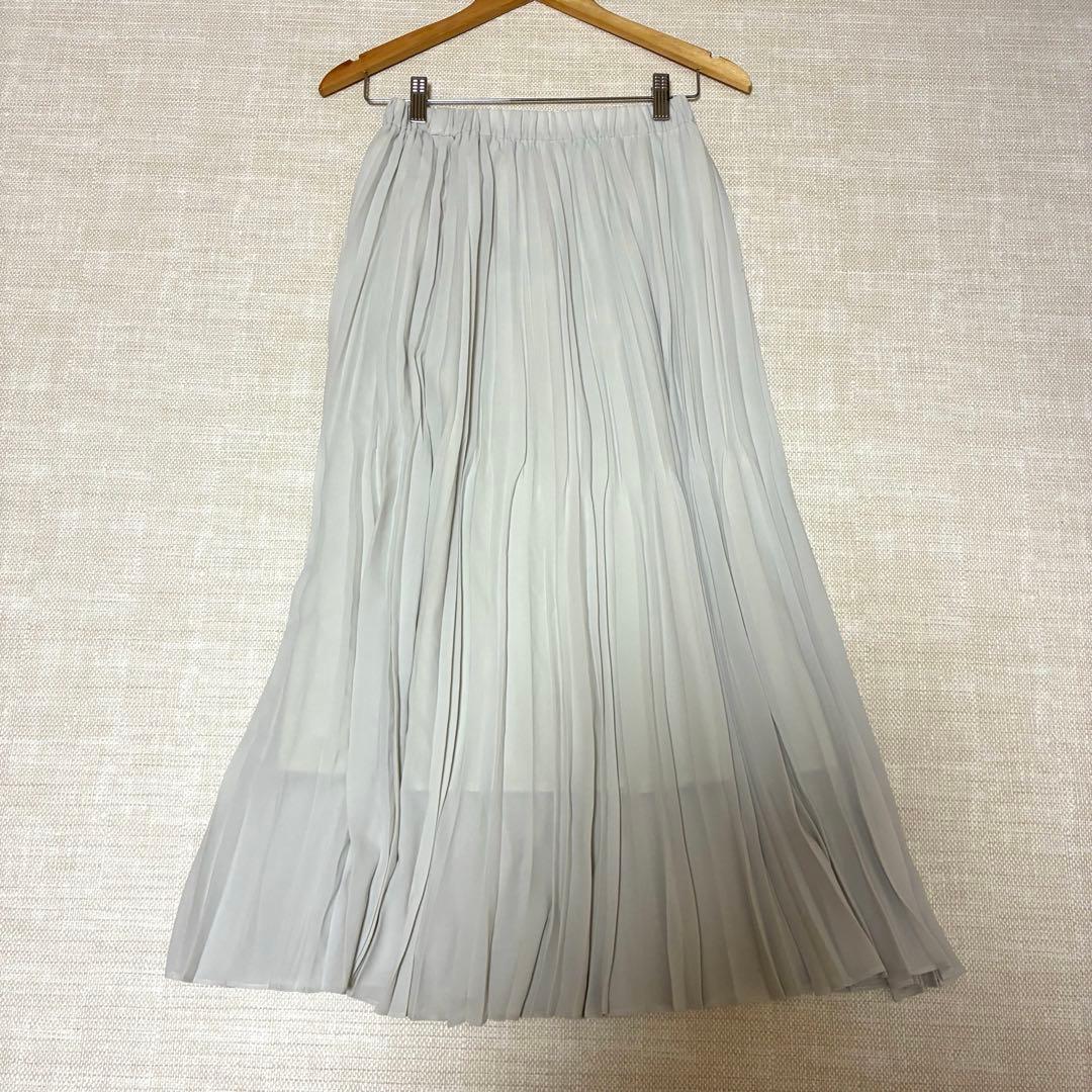 美品◆Soeju ソージュ プリーツスカート 85cm丈　ライトグレー