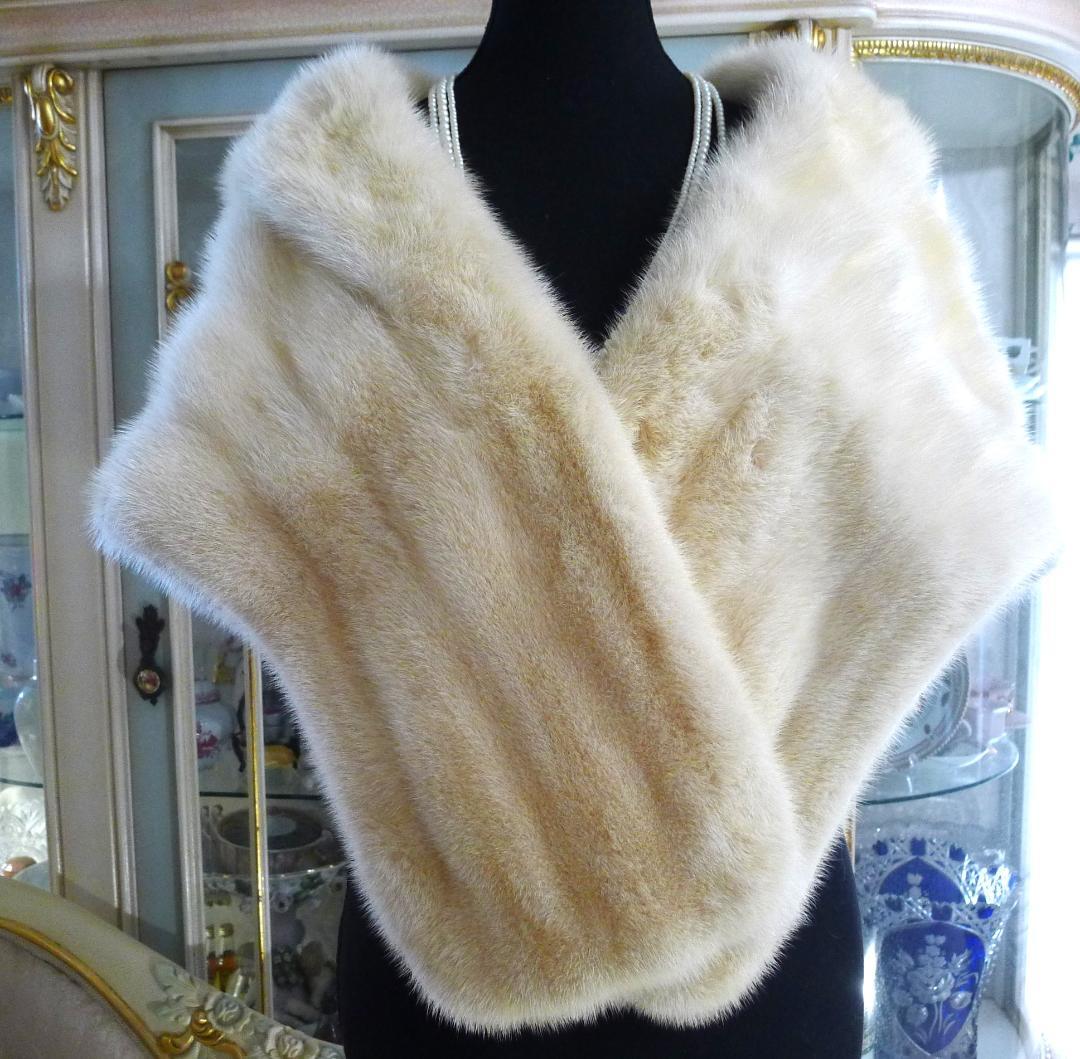 ◇【Grace Fur】お洒落な大判クロスホワイトMINK ストール144㎝◇