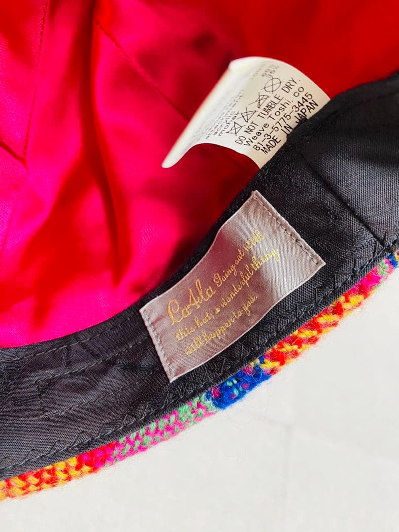 9048. 【レア】CA4LA モヘア マルチカラー リボン キャップ ぽんぽん