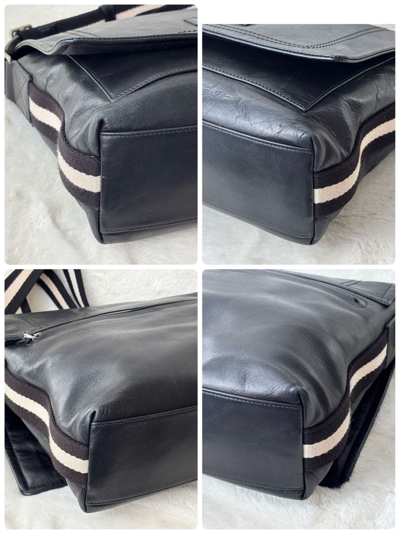 ✨美品✨BALLY　バリー　メッセンジャーバッグ　ショルダー　レザー　ライン　黒