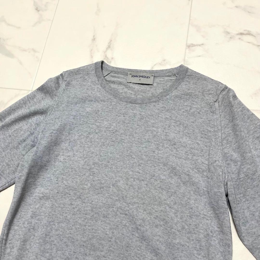 極美品 ジョンスメドレー 英国製 メリノウール クルーネックニット グレー S