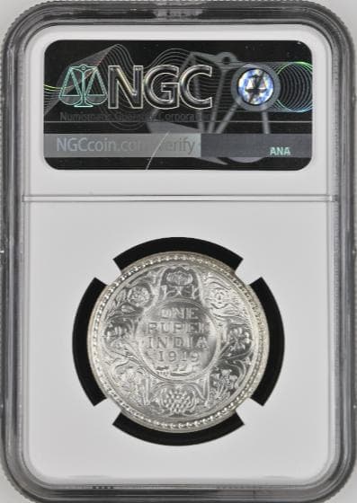 MS63『ジョージ5世1ルピー銀貨』英領インド：1919年　美品です！