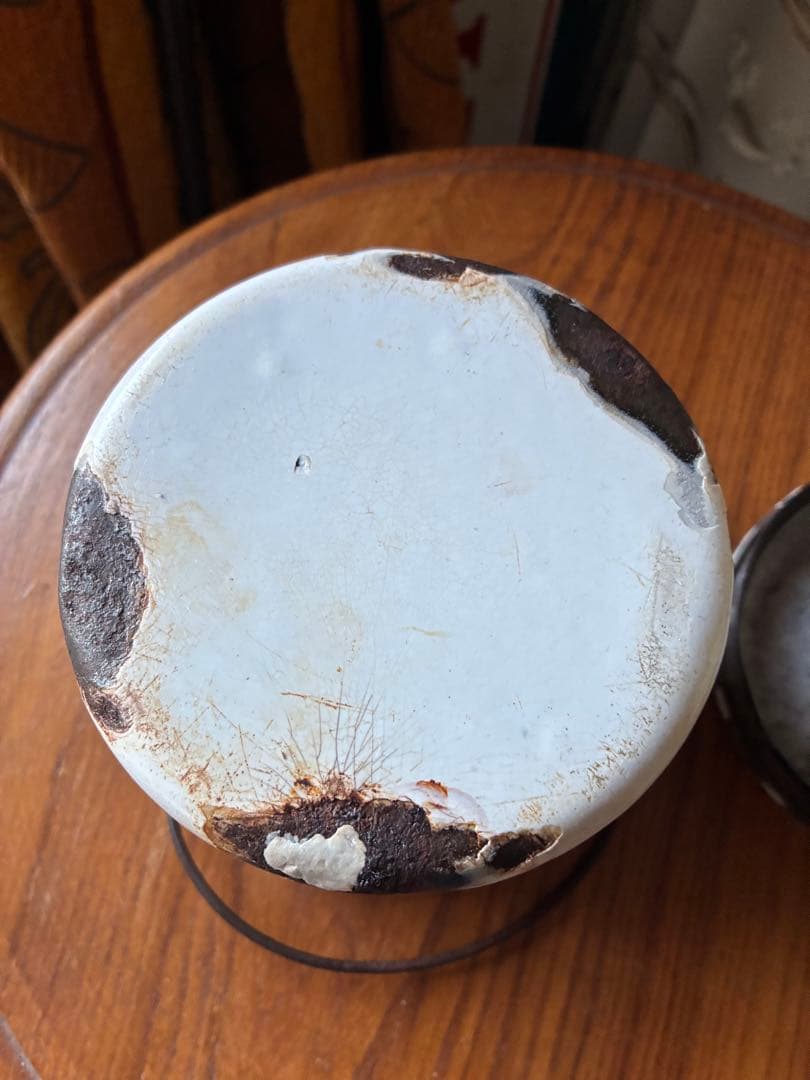 フランス　アンティーク　ホーロー　ストッカー　キャニスター　ダミエ　市松　レア