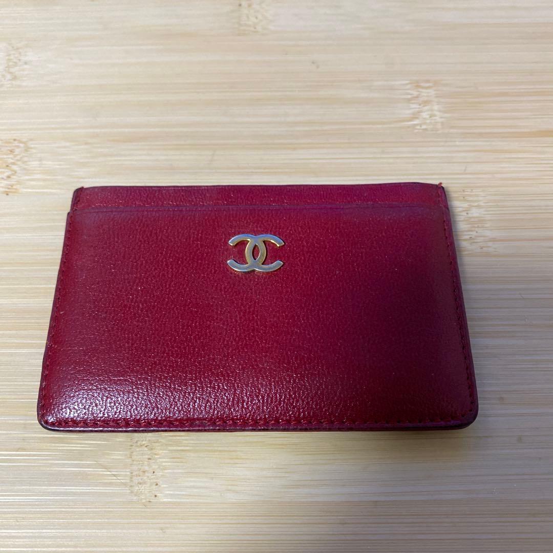 CHANEL レザー 名刺入れ レッド