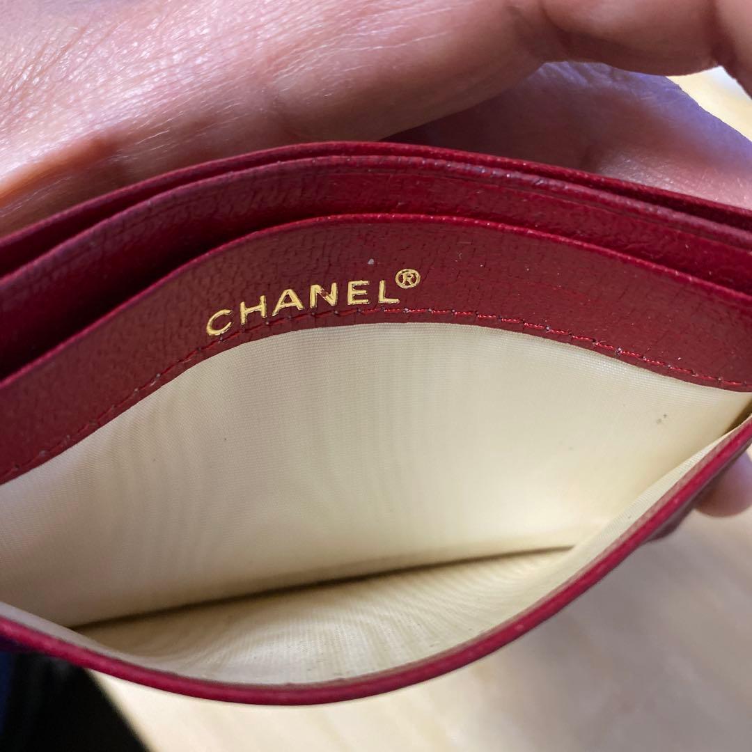 CHANEL レザー 名刺入れ レッド