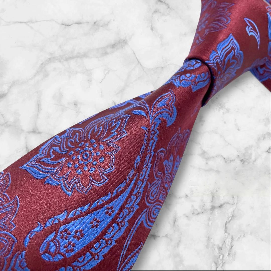 【極美品】Charvet 　ジャガード　ペイズリー柄　フランス製シルクネクタイ