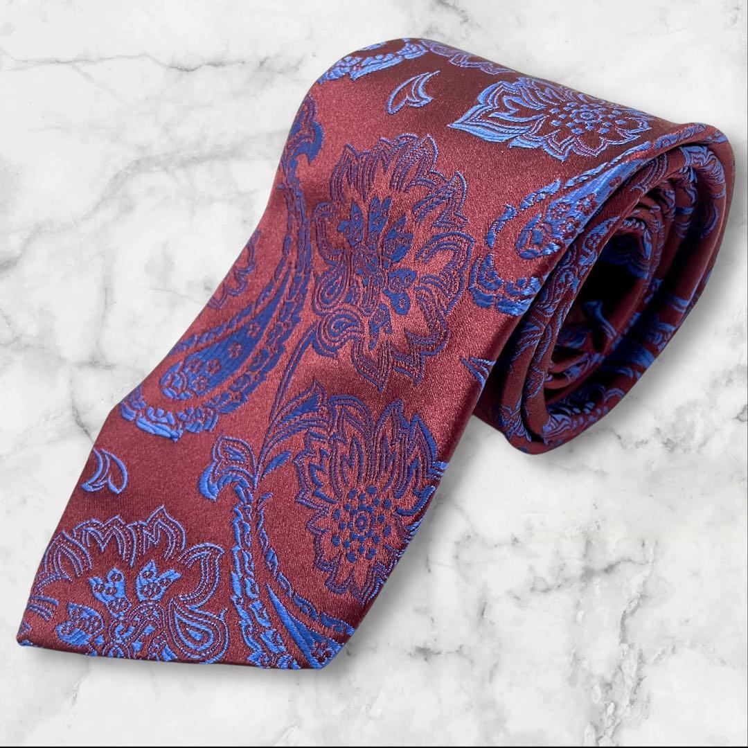 【極美品】Charvet 　ジャガード　ペイズリー柄　フランス製シルクネクタイ