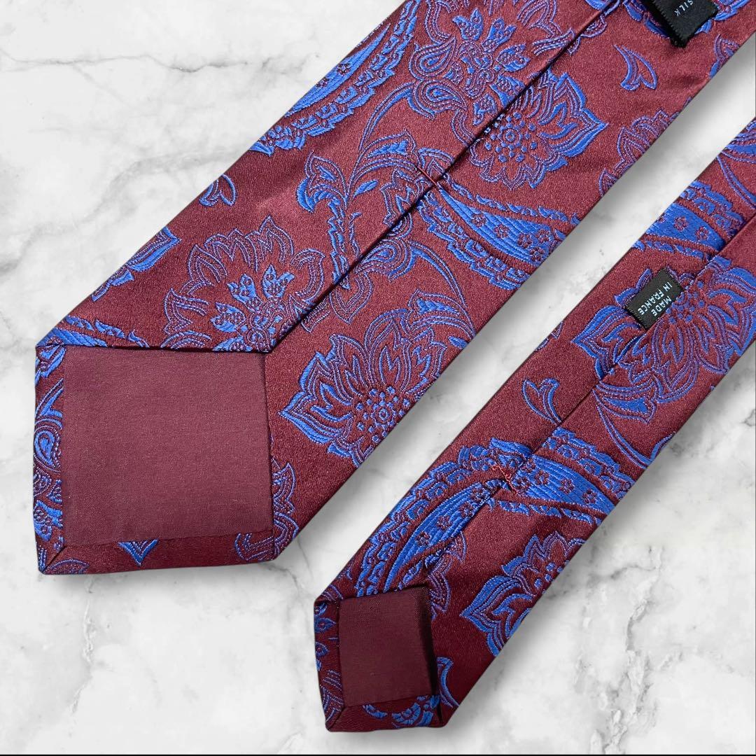 【極美品】Charvet 　ジャガード　ペイズリー柄　フランス製シルクネクタイ
