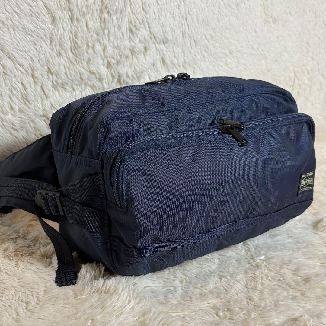ほぼ新品 ポーター フラッシュ ウェストバッグ ボディバッグ ネイビー