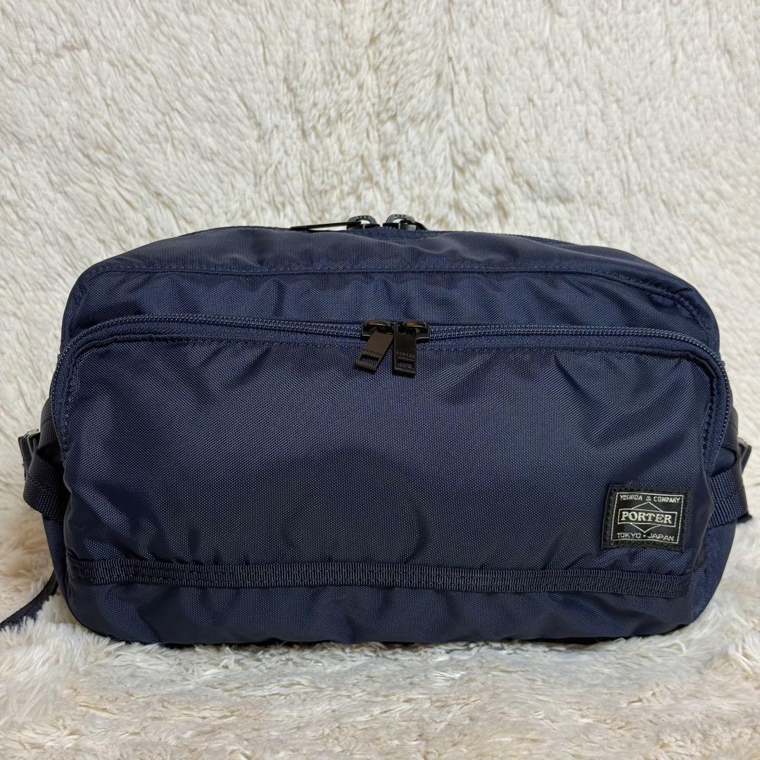 ほぼ新品 ポーター フラッシュ ウェストバッグ ボディバッグ ネイビー