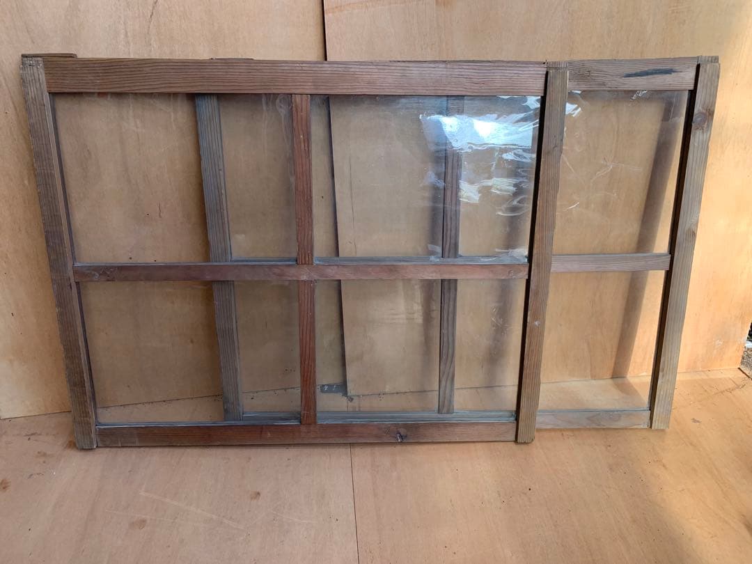 戦前　古い木枠ゆらゆらガラス戸4分割2枚組　建具古家具仕切り古民家